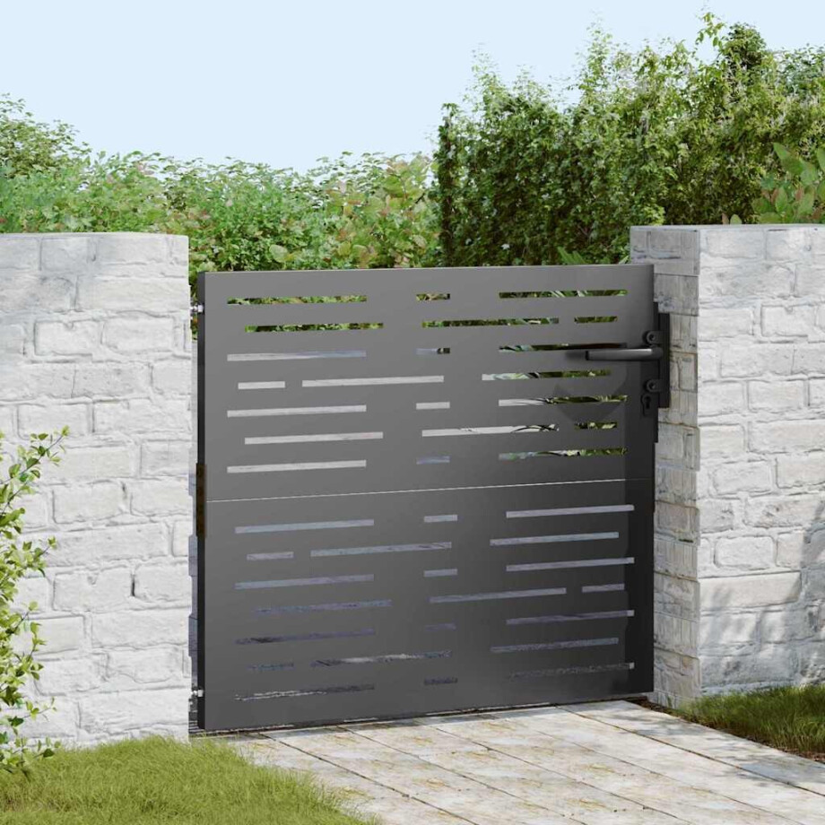 vidaXL Tuinpoort met slot Zwart 85 x 100 cm Poedergecoat staal afbeelding 1