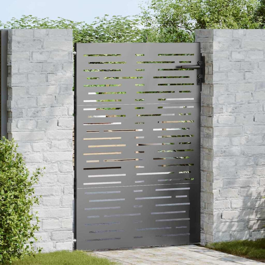 vidaXL Tuinpoort met slot Zwart 85 x 125 cm Poedergecoat staal afbeelding 1