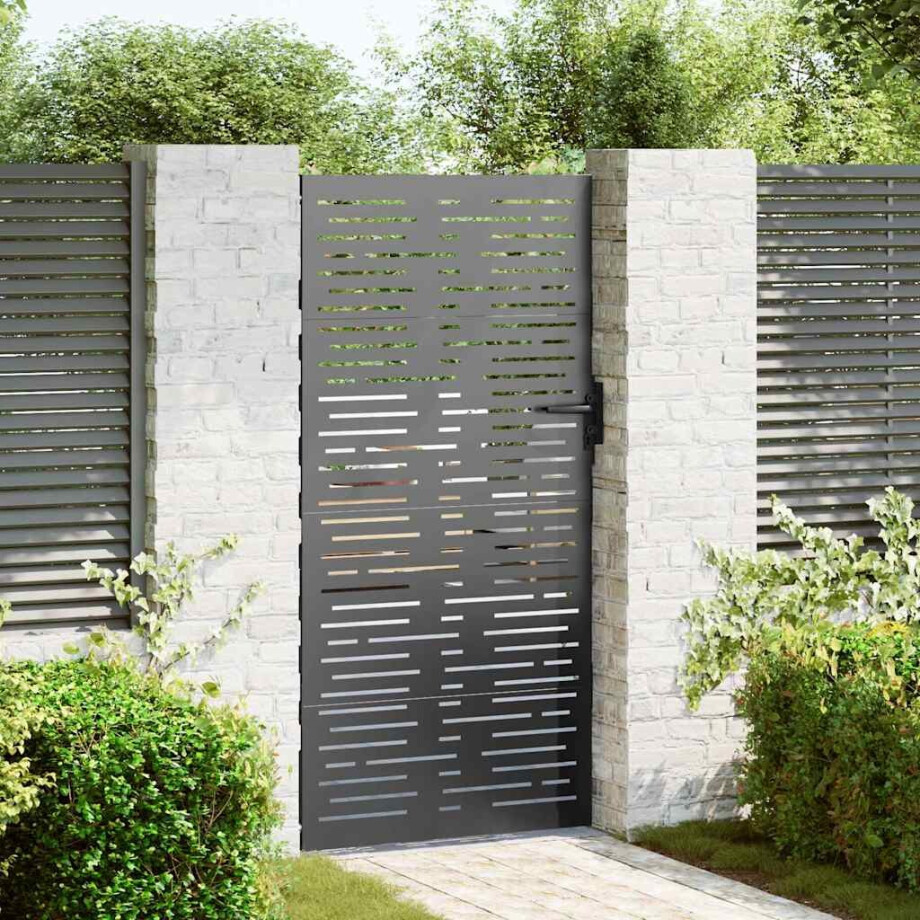 vidaXL Tuinpoort met slot Zwart 85 x 175 cm Poedergecoat staal afbeelding 1