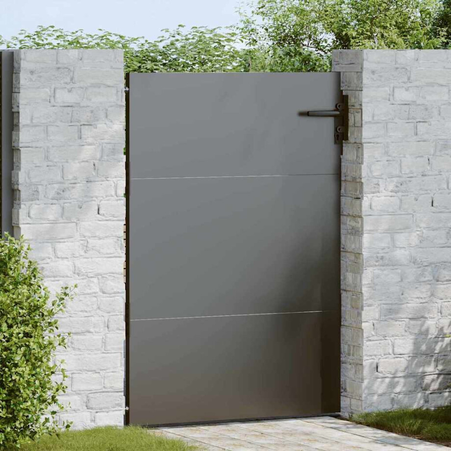 vidaXL Tuinpoort met slot Zwart 85 x 125 cm Poedergecoat staal afbeelding 1