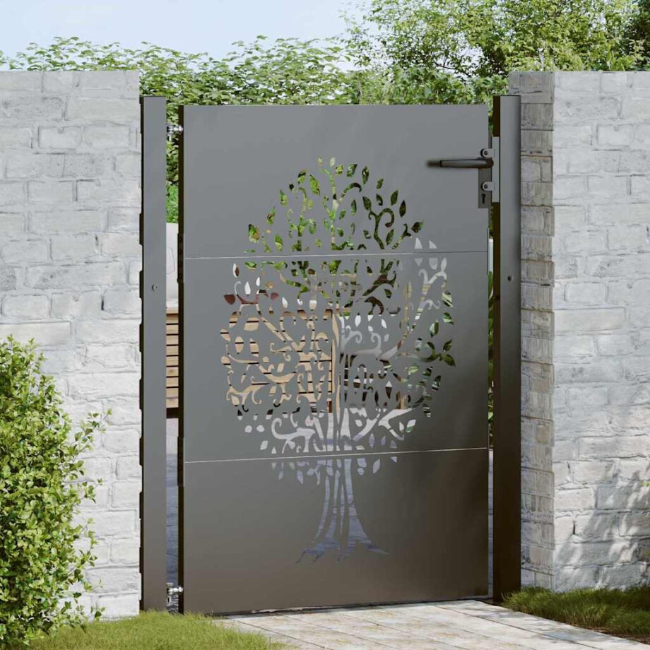 vidaXL Tuinpoort met slot Zwart 110 x 155 cm Poedergecoat staal afbeelding 1