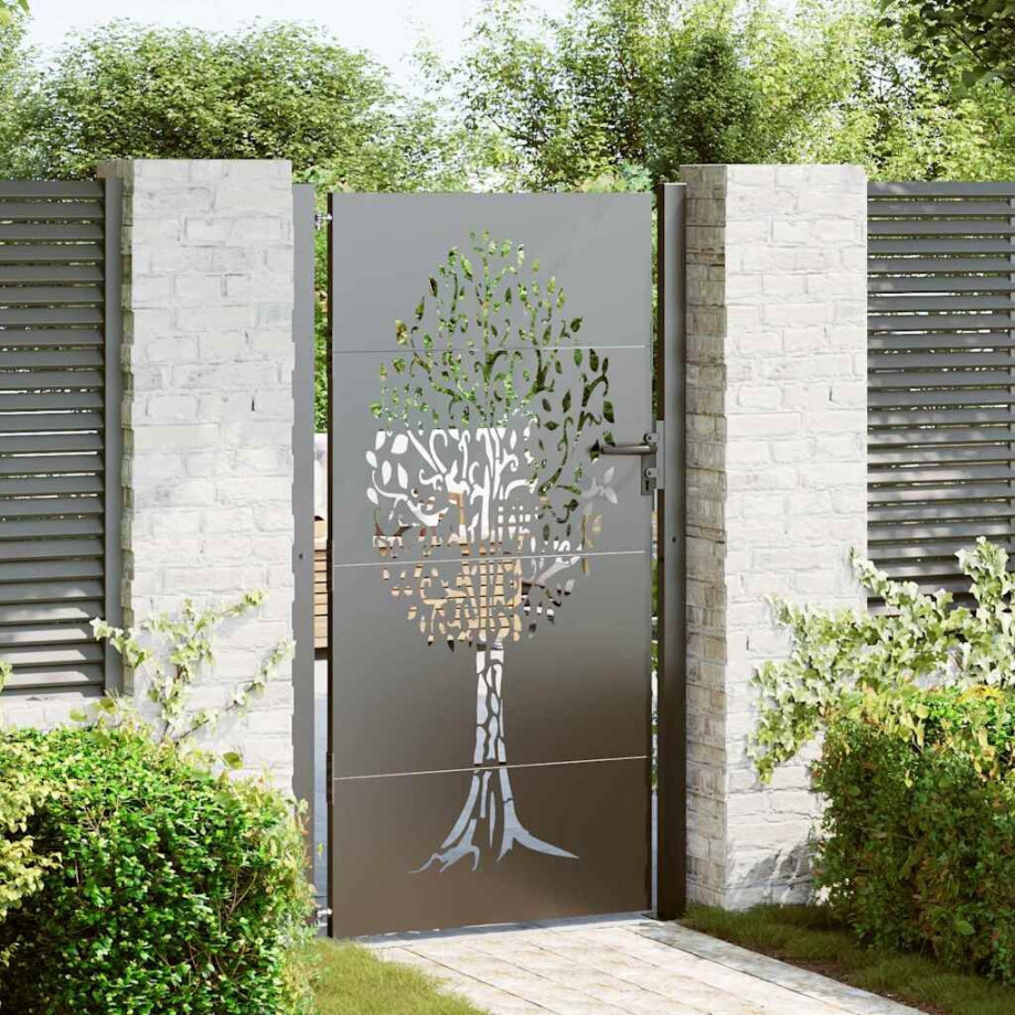 vidaXL Tuinpoort met slot Zwart 110 x 205 cm Poedergecoat staal afbeelding 1