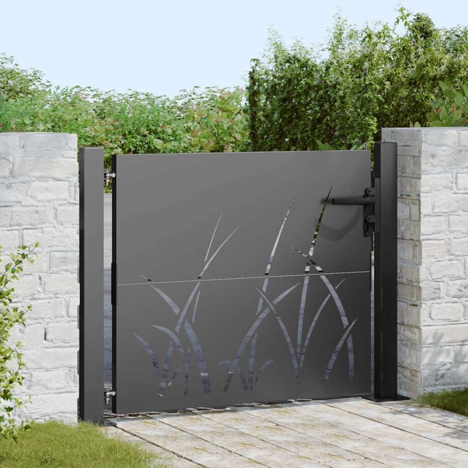 vidaXL Tuinpoort met slot Zwart 110 x 105 cm Poedergecoat staal afbeelding 1