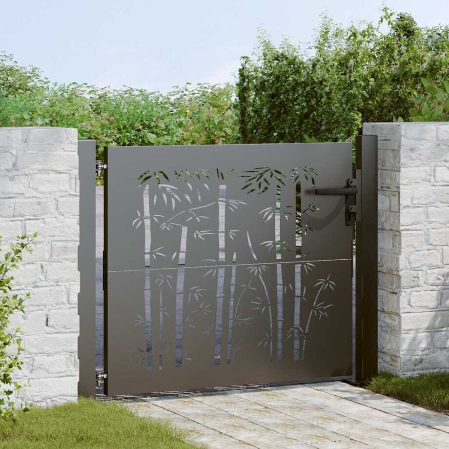 vidaXL Tuinpoort met slot Zwart 110 x 105 cm Gepoedercoat staal afbeelding 1