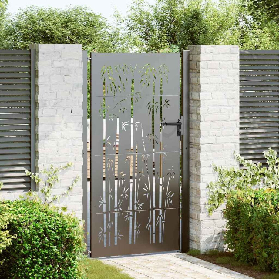 vidaXL Tuinpoort met slot Zwart 110 x 180 cm Gepoedercoat staal afbeelding 1