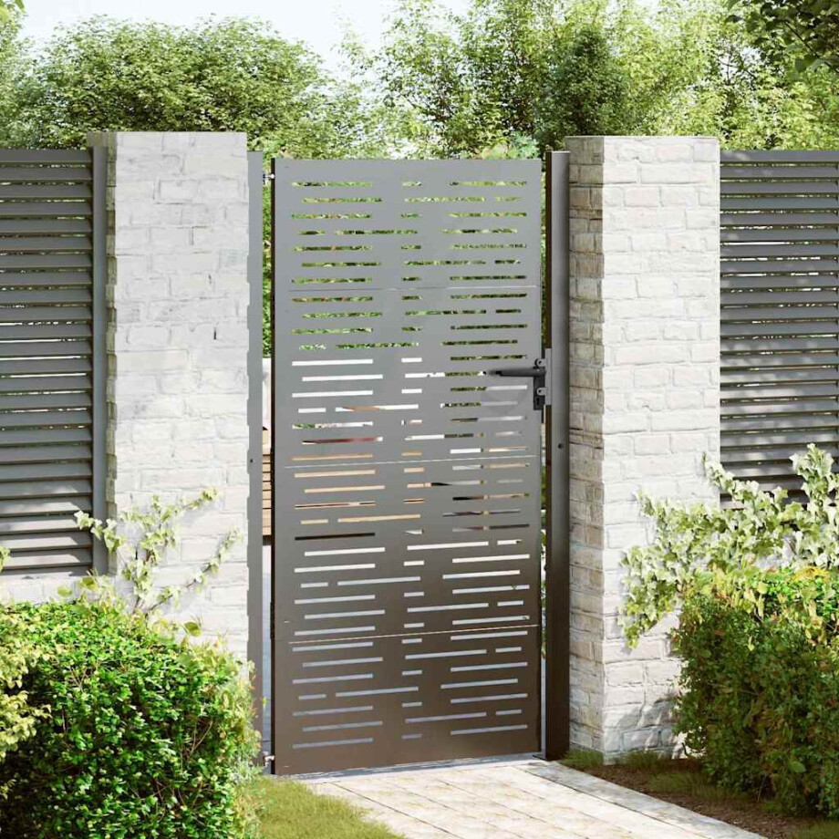vidaXL Tuinpoort met slot Zwart 110 x 205 cm Gepoedercoat staal afbeelding 1