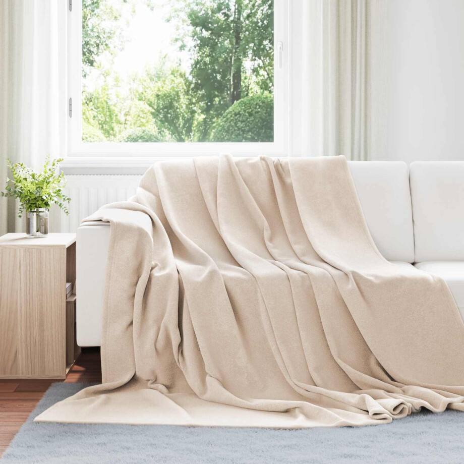 vidaXL Gooi Deken Beige 240 x 270 cm Fleece afbeelding 1