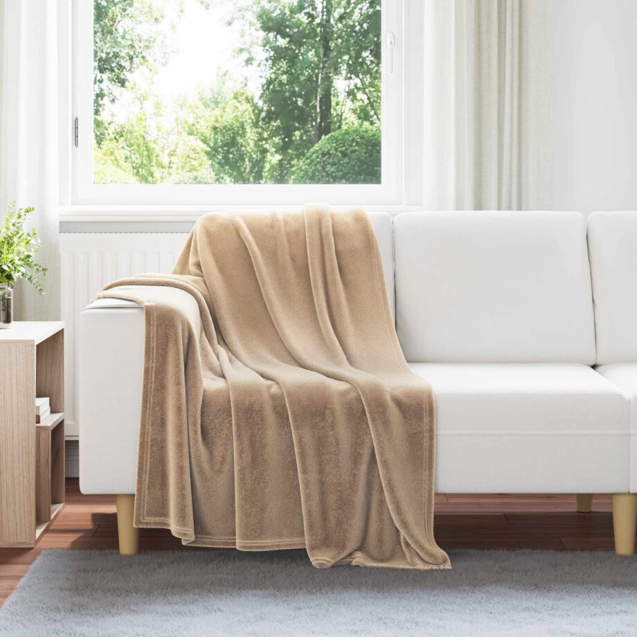 vidaXL Gooi Deken Kameel 130 x 150 cm Fleece afbeelding 1