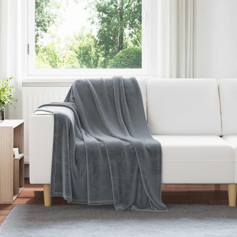 vidaXL Gooi Deken Donkergrijs 130 x 150 cm Fleece afbeelding 1