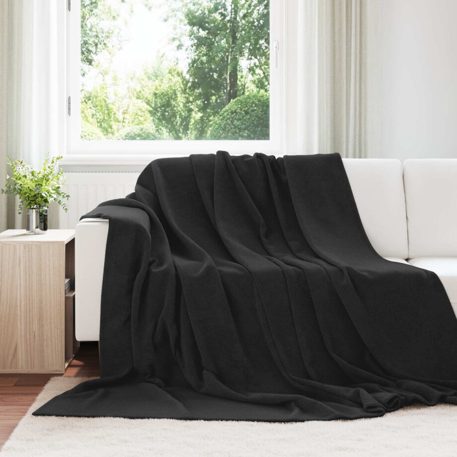 vidaXL Gooi Deken Zwart 220 x 240 cm Fleece afbeelding 1