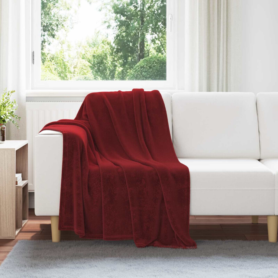 vidaXL Gooi Deken Bordeaux Rood 130 x 150 cm Fleece afbeelding 1