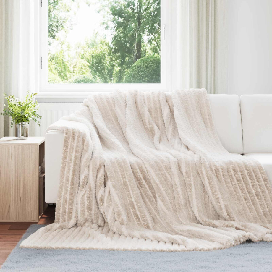 vidaXL Gooi Deken Beige 240 x 220 cm Fleece afbeelding 1