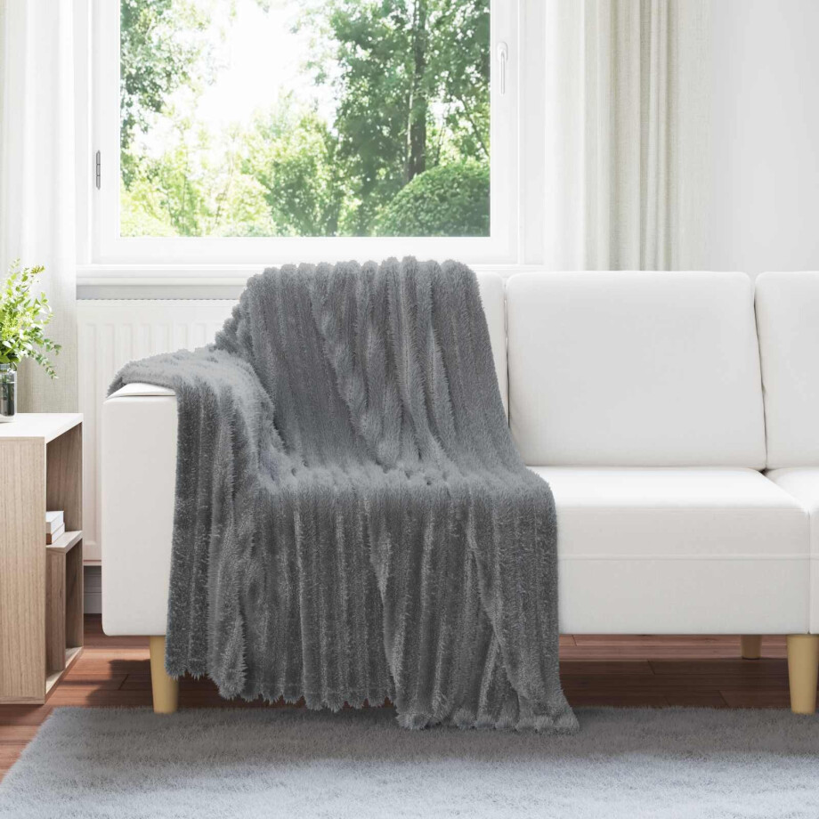 vidaXL Gooi Deken Donkergrijs 150 x 130 cm Fleece afbeelding 1