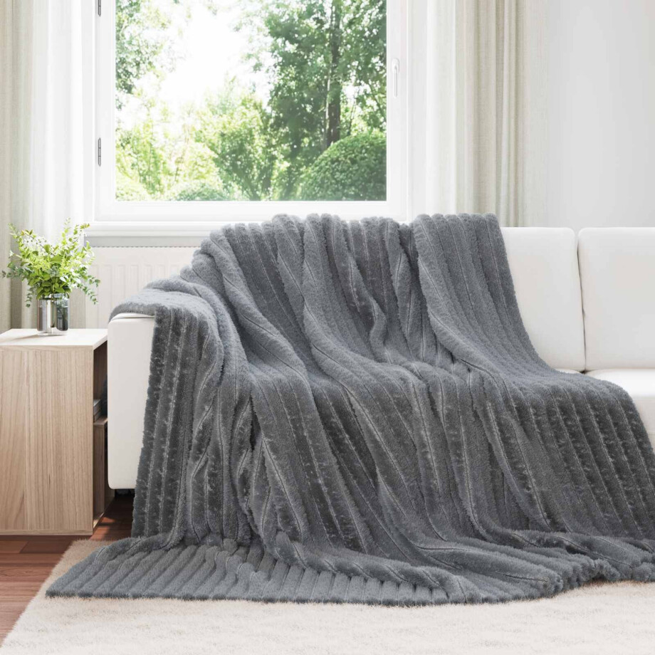 vidaXL Gooi Deken Donkergrijs 270 x 240 cm Fleece afbeelding 1
