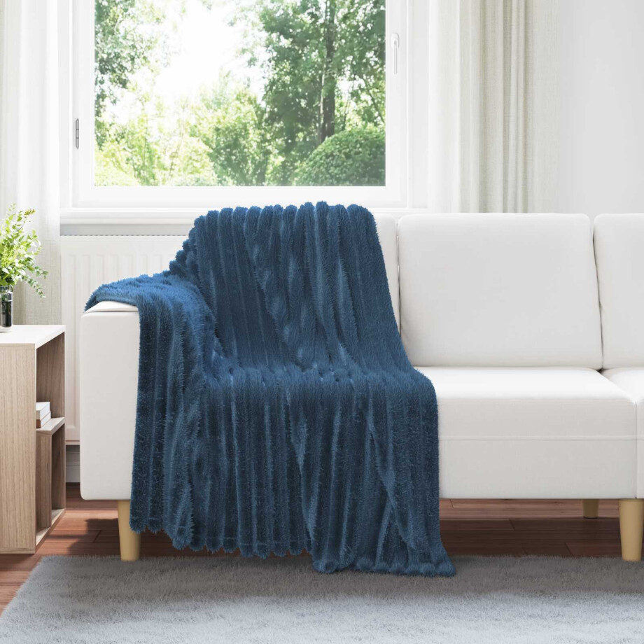 vidaXL Gooi Deken Marineblauw 150 x 130 cm Fleece afbeelding 1