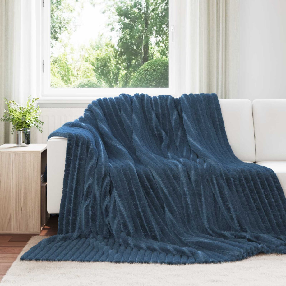 vidaXL Gooi Deken Marineblauw 240 x 220 cm Fleece afbeelding 1