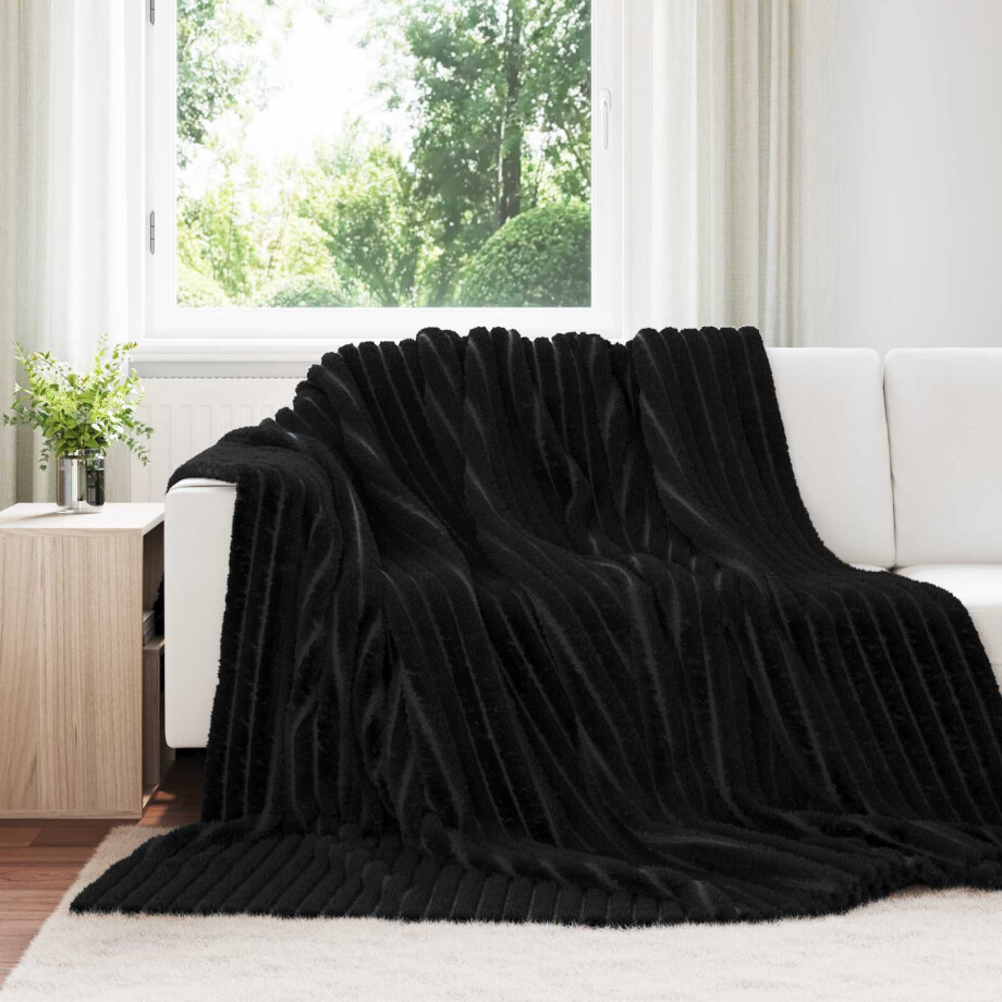 vidaXL Gooi Deken Zwart 270 x 240 cm Fleece afbeelding 1