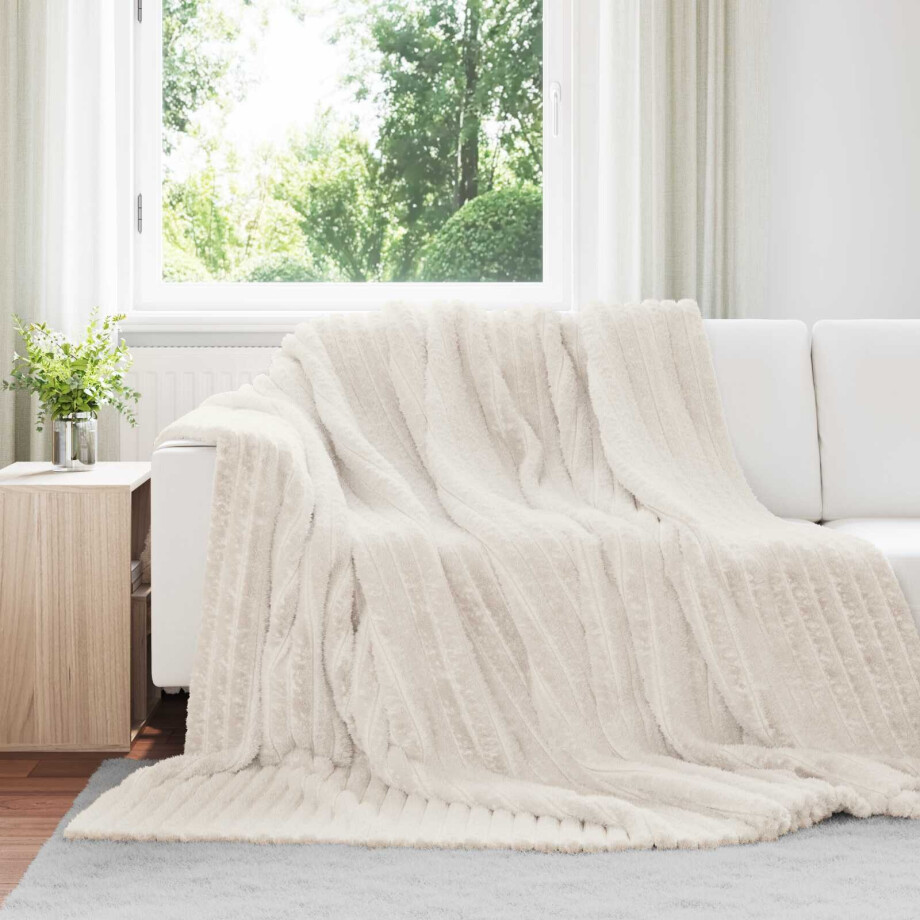 vidaXL Gooi Deken Crème 240 x 220 cm Fleece afbeelding 1