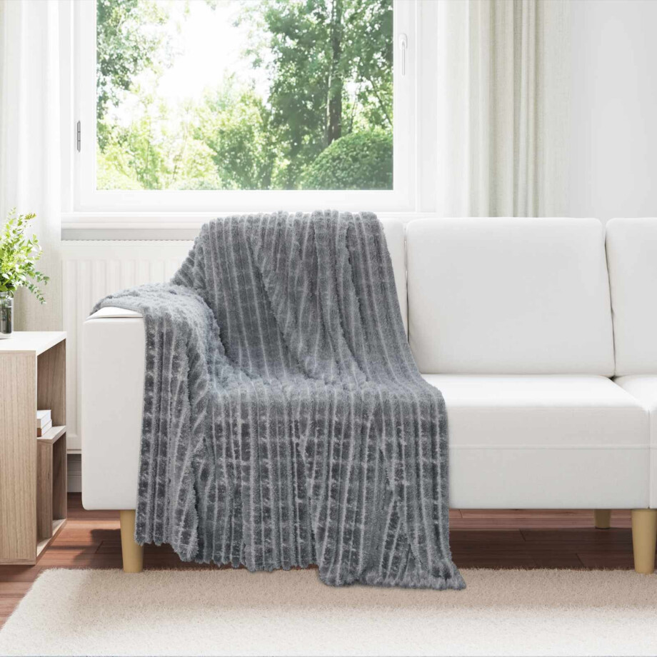 vidaXL Gooi Deken Donkergrijs 150 x 130 cm Fleece afbeelding 1