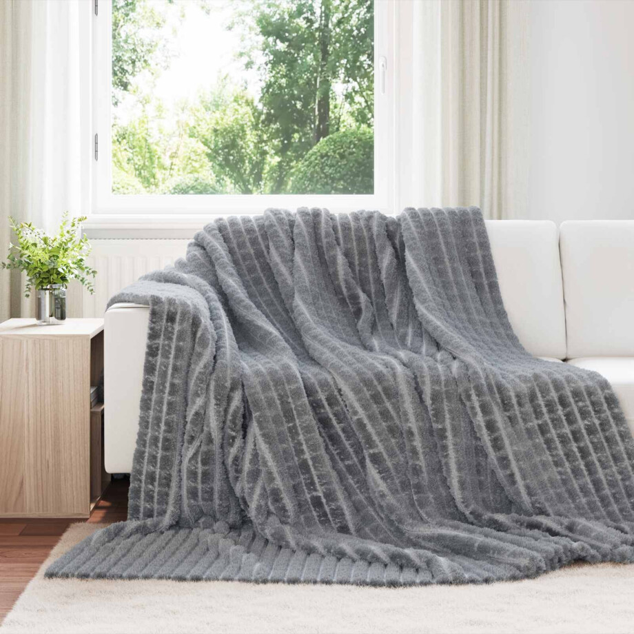 vidaXL Gooi Deken Donkergrijs 240 x 220 cm Fleece afbeelding 1