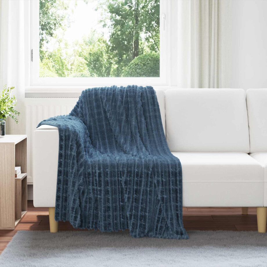vidaXL Gooi Deken Marineblauw 150 x 130 cm Fleece afbeelding 1