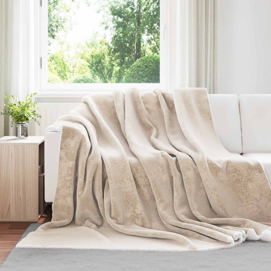 vidaXL Gooi Deken Beige 240 x 270 cm Fleece afbeelding 1