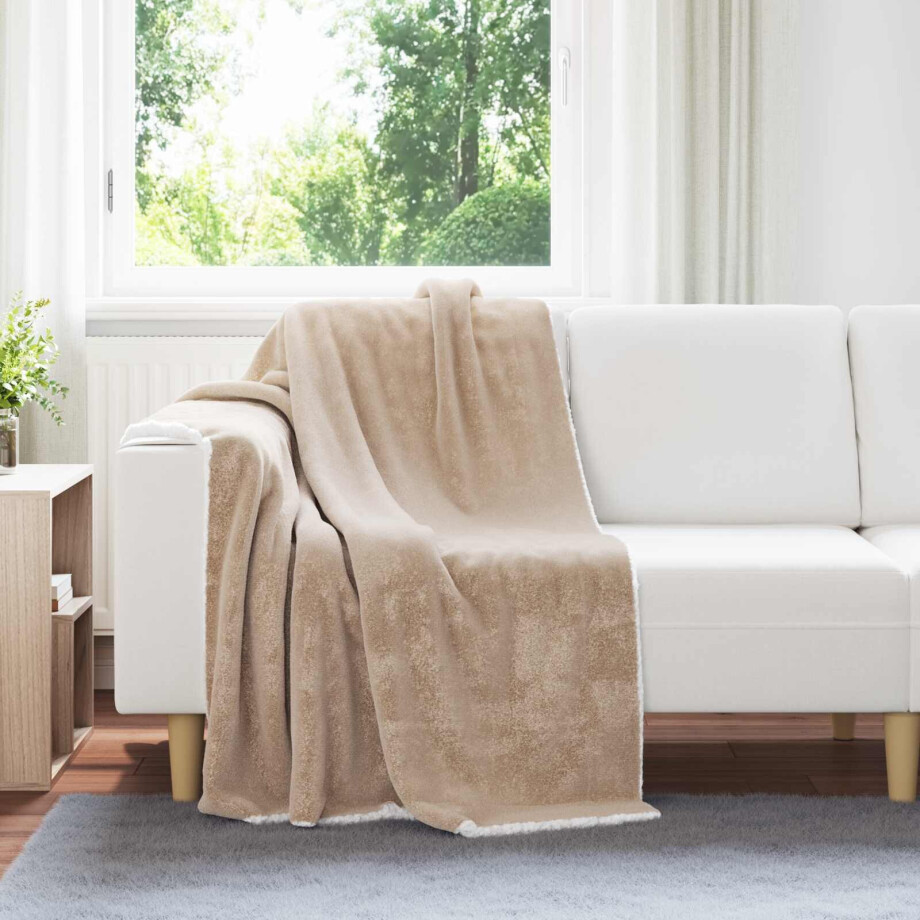 vidaXL Gooi Deken Kameel 130 x 150 cm Fleece afbeelding 1