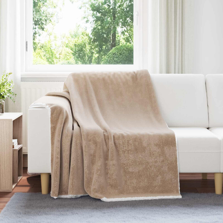 vidaXL Gooi Deken Kameel 150 x 200 cm Fleece afbeelding 1