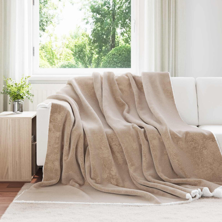 vidaXL Gooi Deken Kameel 240 x 270 cm Fleece afbeelding 1