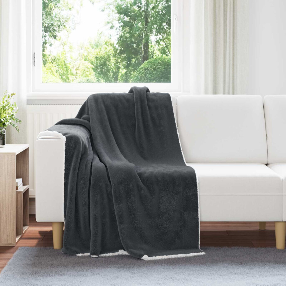 vidaXL Gooi Deken Donkergrijs 130 x 150 cm Fleece afbeelding 1