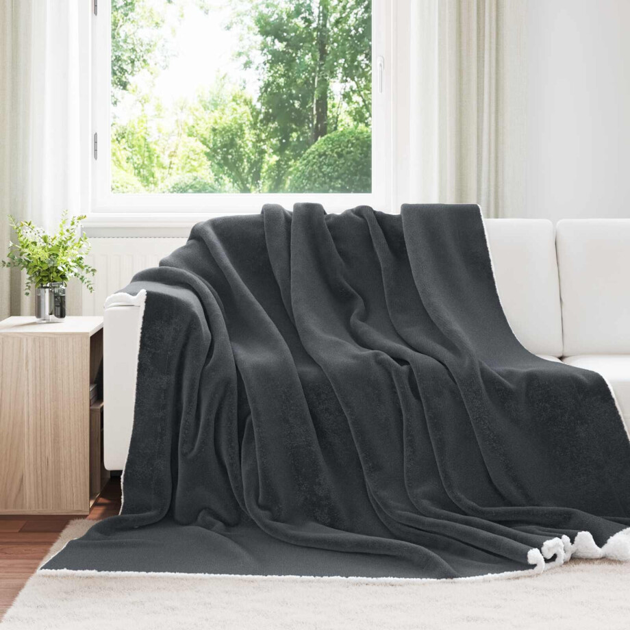 vidaXL Gooi Deken Donkergrijs 220 x 240 cm Fleece afbeelding 1