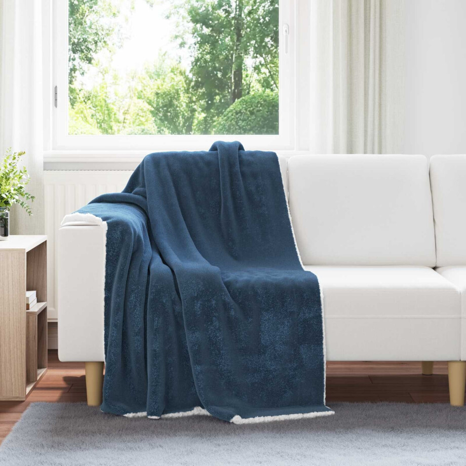 vidaXL Gooi Deken Marineblauw 130 x 150 cm Fleece afbeelding 1