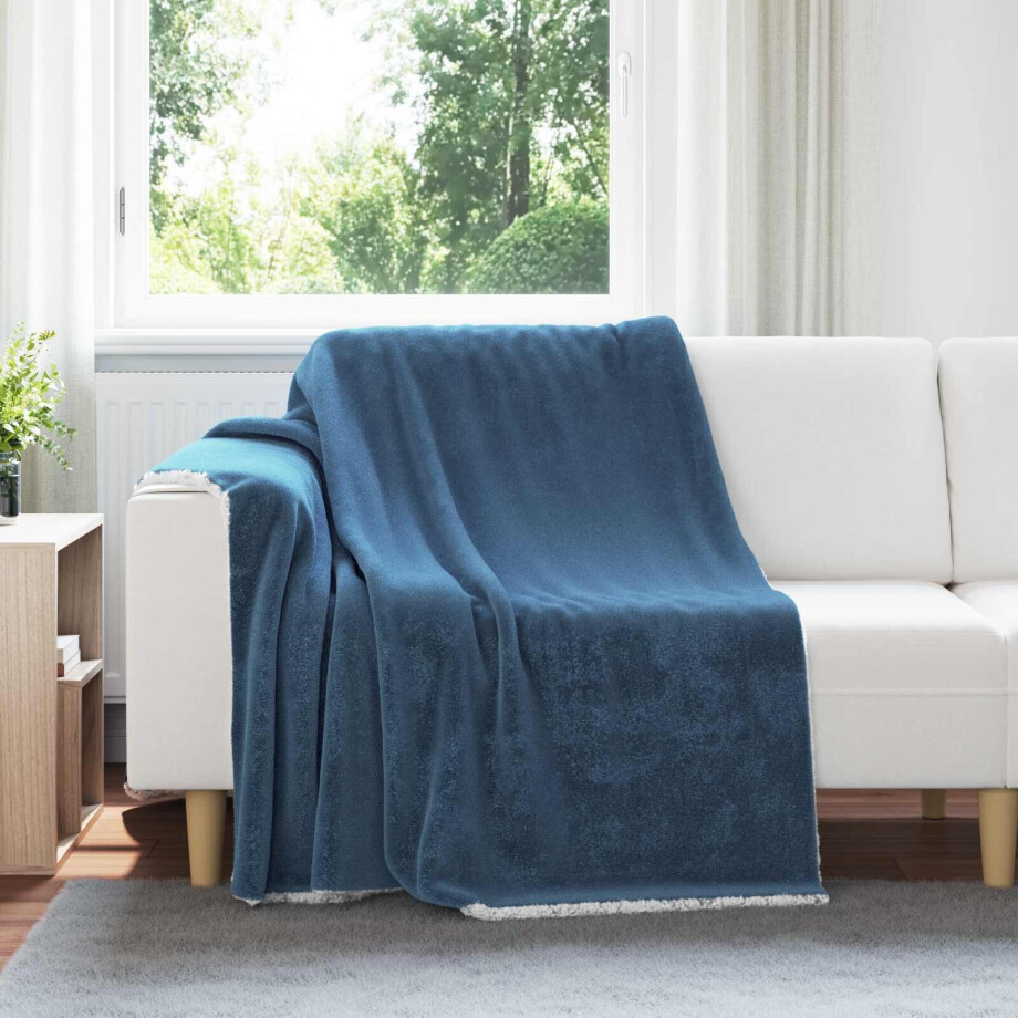 vidaXL Gooi Deken Marineblauw 150 x 200 cm Fleece afbeelding 1