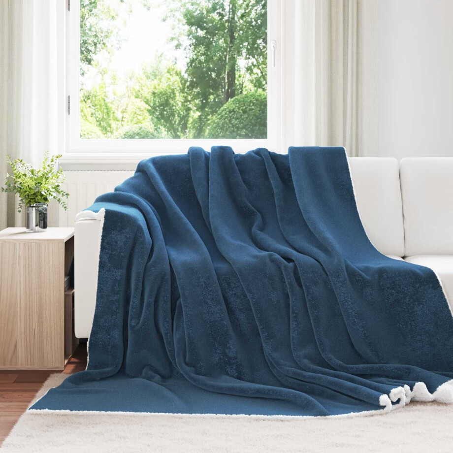 vidaXL Gooi Deken Marineblauw 220 x 240 cm Fleece afbeelding 1