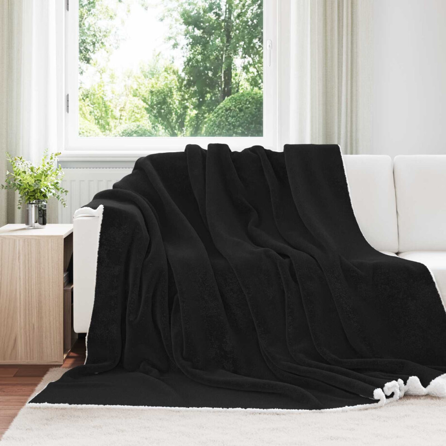 vidaXL Gooi Deken Zwart 240 x 270 cm Fleece afbeelding 1