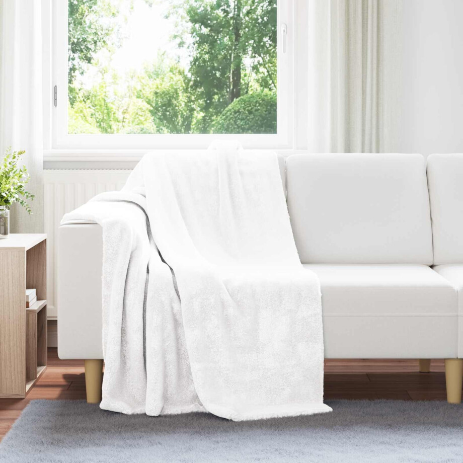 vidaXL Gooi Deken Wit 130 x 150 cm Fleece afbeelding 1