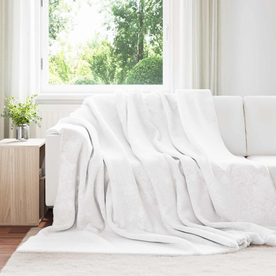 vidaXL Gooi Deken Wit 220 x 240 cm Fleece afbeelding 1