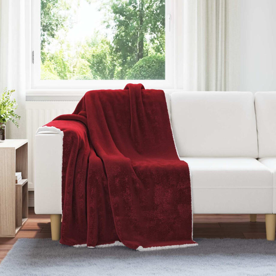 vidaXL Gooi Deken Bordeaux Rood 130 x 150 cm Fleece afbeelding 1