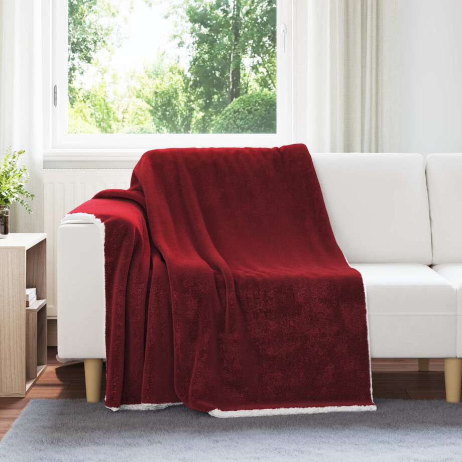 vidaXL Gooi Deken Bordeaux Rood 150 x 200 cm Fleece afbeelding 1