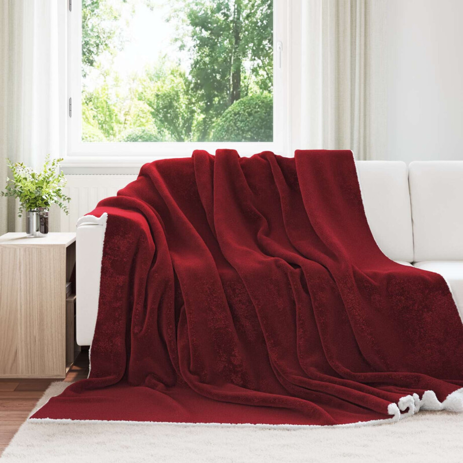 vidaXL Gooi Deken Bordeaux Rood 240 x 270 cm Fleece afbeelding 1