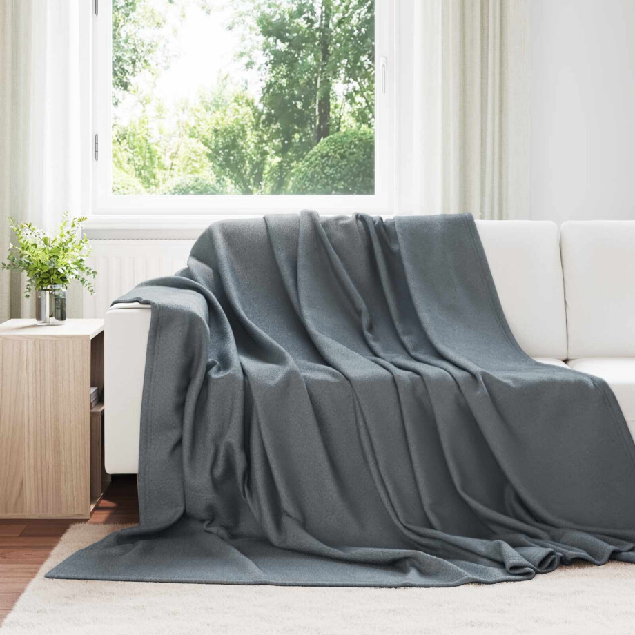 vidaXL Gooi Deken Donkergrijs 240 x 220 cm Fleece afbeelding 1