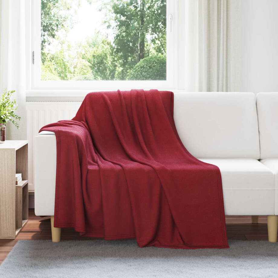 vidaXL Gooi Deken Bordeaux Rood 200 x 150 cm Fleece afbeelding 1