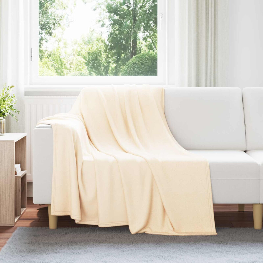 vidaXL Gooi Deken Crème 200 x 150 cm Fleece afbeelding 1