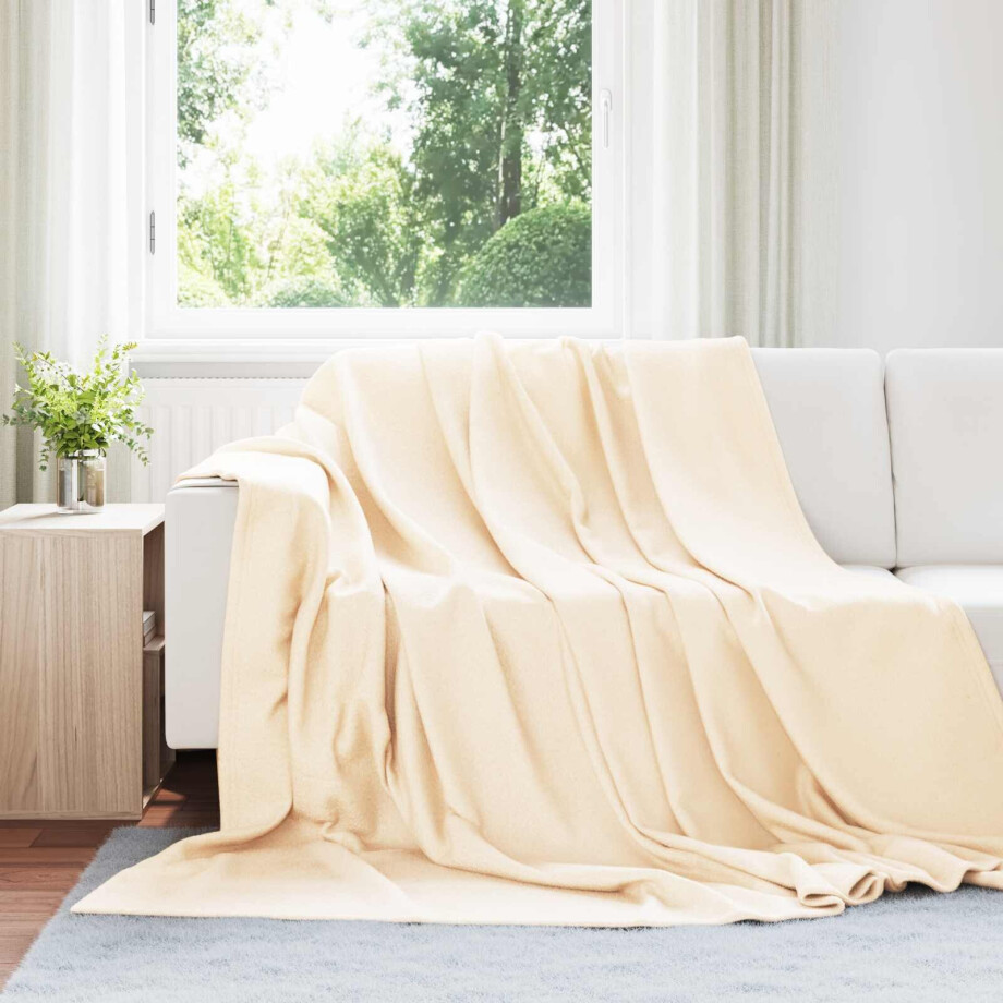 vidaXL Gooi Deken Crème 270 x 240 cm Fleece afbeelding 1