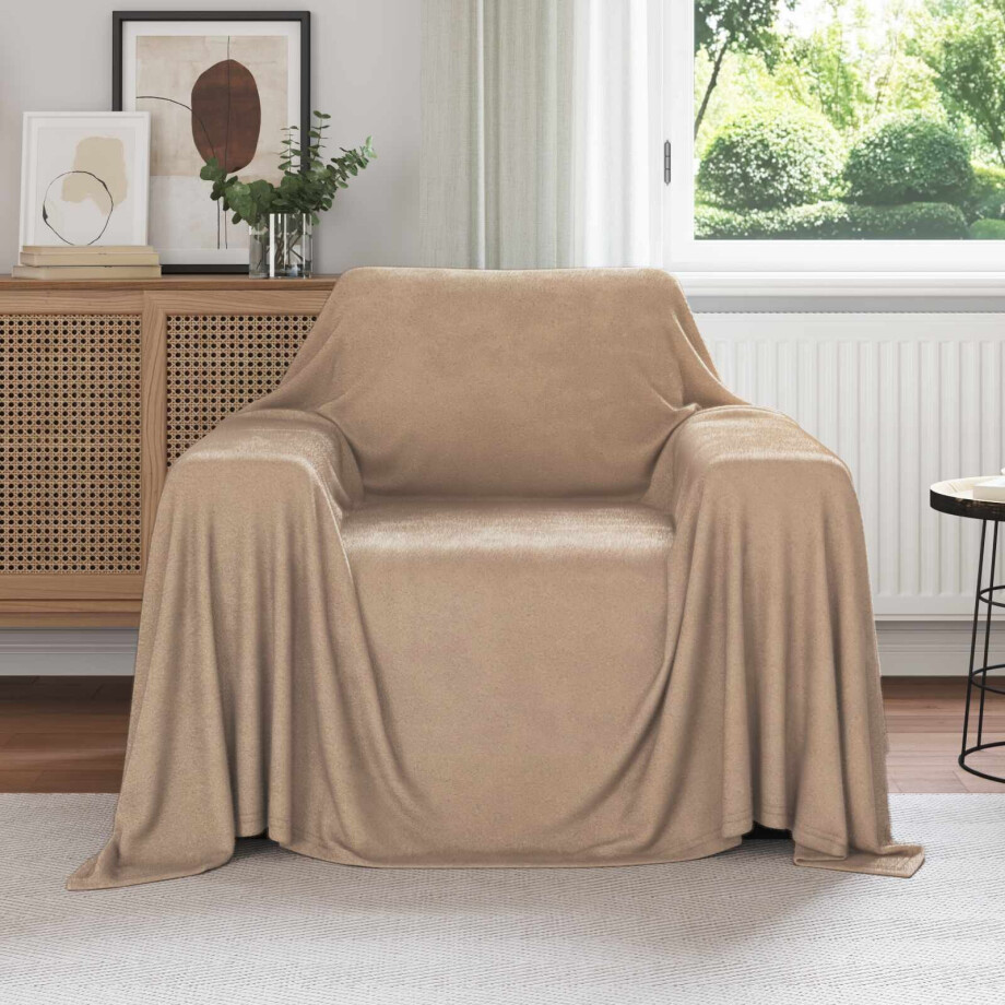 vidaXL Gooi Deken Kameel 210 x 140 cm Fleece afbeelding 1