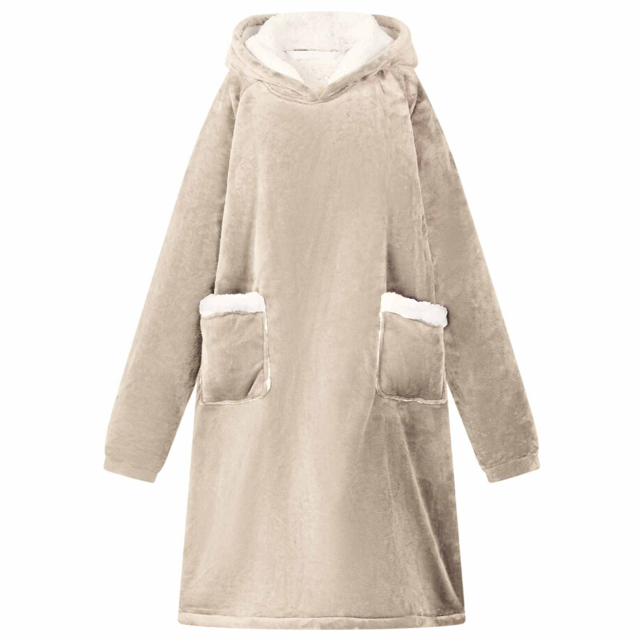 vidaXL Deken hoodie Beige L Fleece en Flanel afbeelding 1