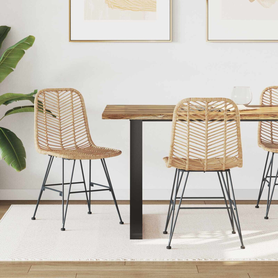 vidaXL Eetkamerstoel 2 pcs Naturel 44 x 47 x 85 cm Riet en IJzer afbeelding 1