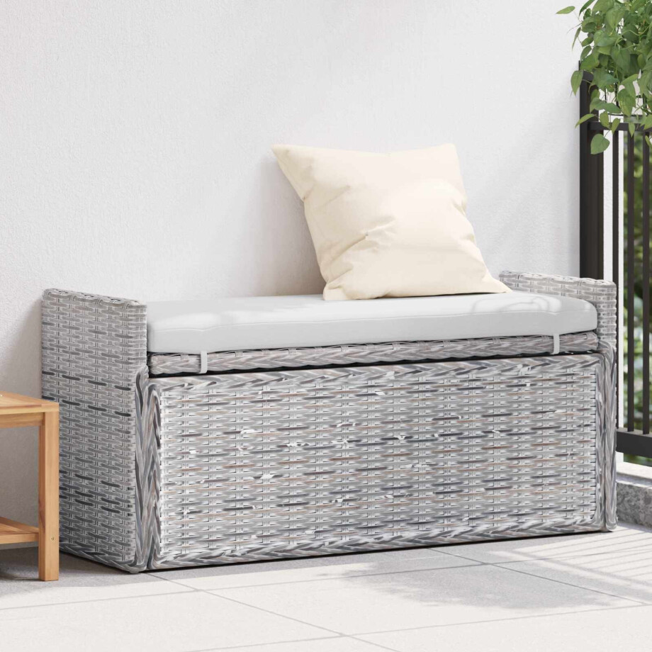 vidaXL Opslagbank met kussen Wit gewassen 110 x 40 x 50 cm Rattan afbeelding 1