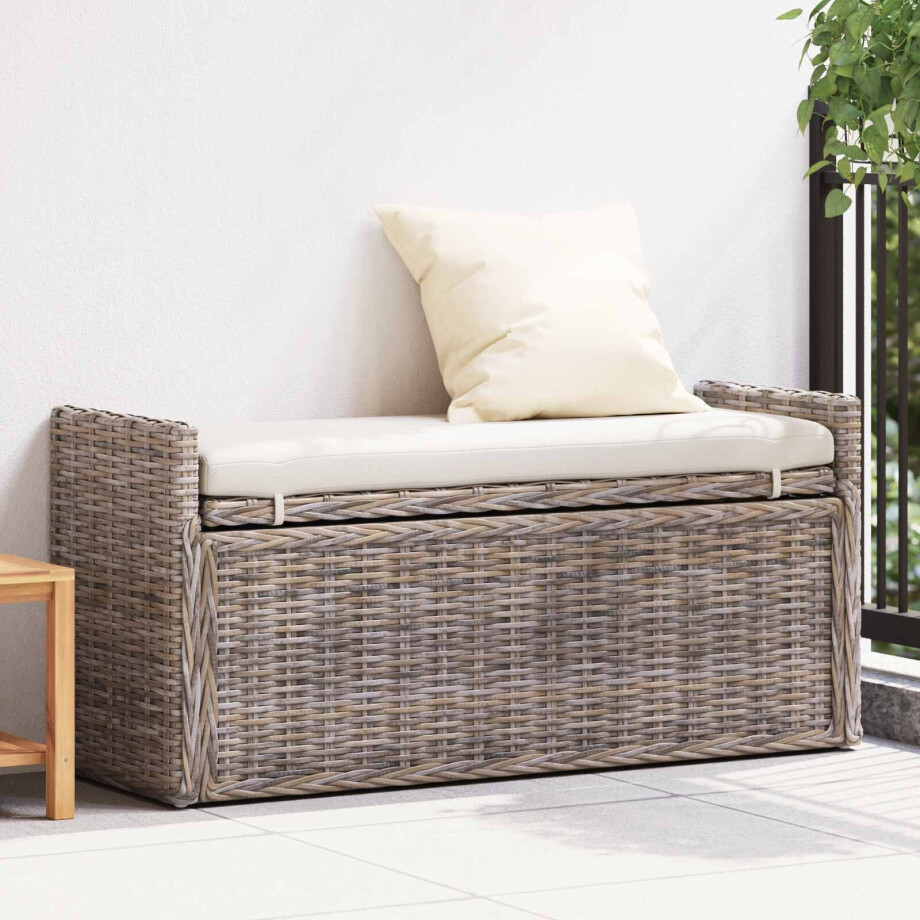 vidaXL Opslagbank met kussen met opslag Grijs 110 x 40 x 50 cm Rattan afbeelding 1