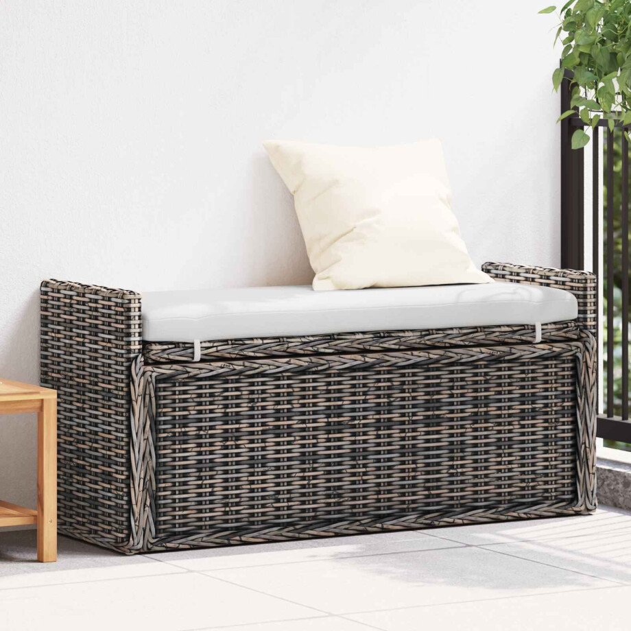 vidaXL Opslagbank met kussen Zwart gewassen 110 x 40 x 50 cm Rattan afbeelding 1